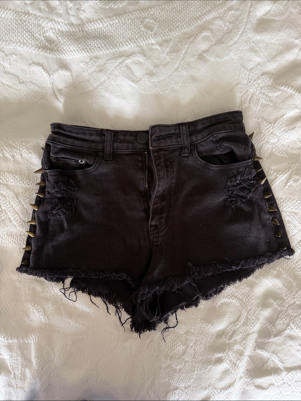 BDG Women’s Black Distressed Studded Denim Shorts 4 - Small